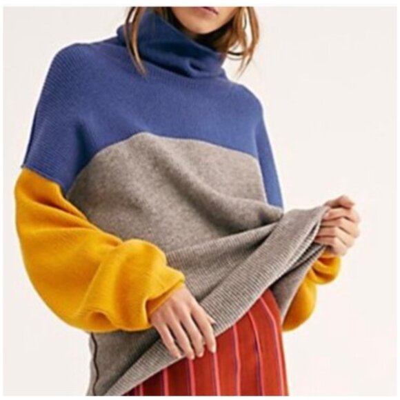 NWT-Free People Softly Structured Color Block Sweater - M - Picture 1 of 13